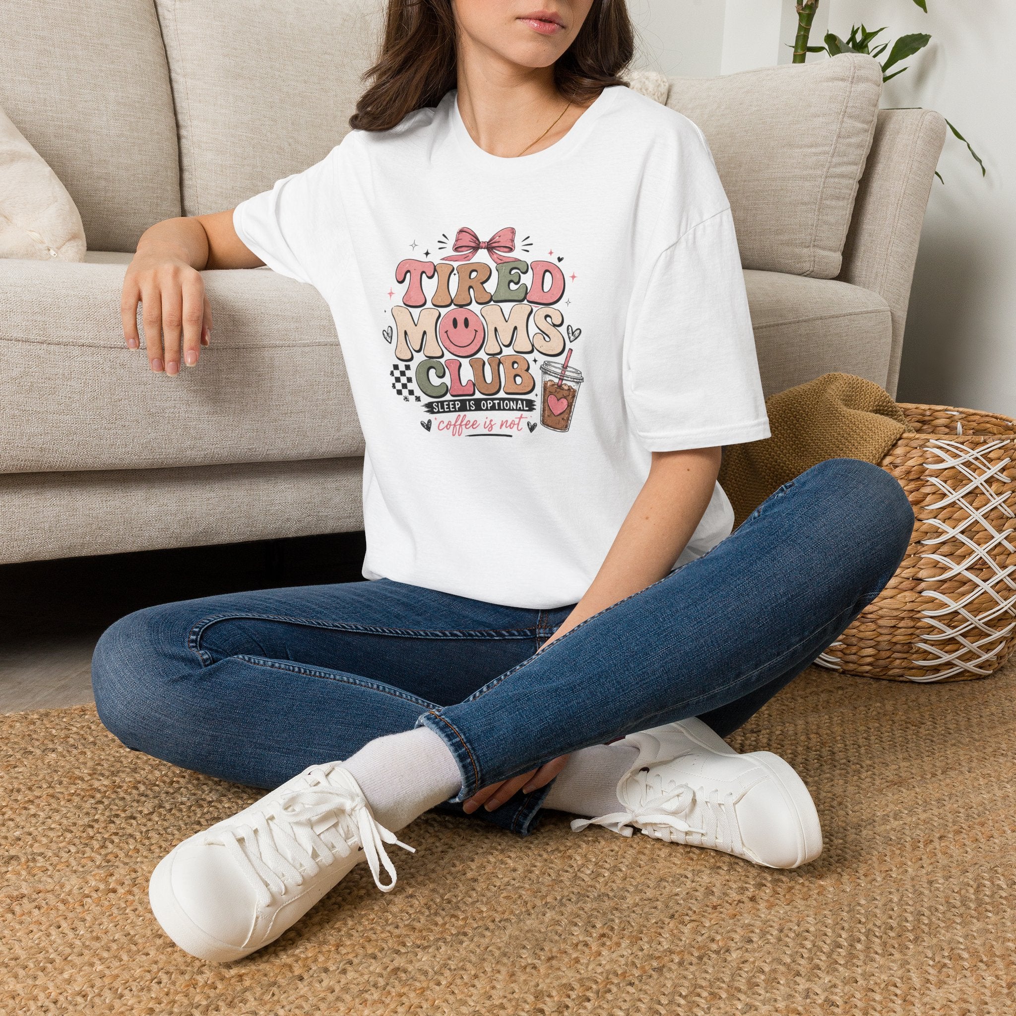 Tired Moms Club T‑Shirt — Cute Retro Coffee Mom Graphic Tee