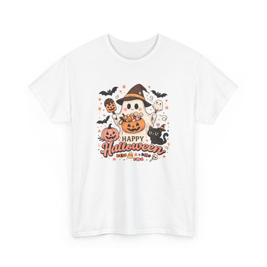 Halloween Ghost Pumpkin T-Shirt — "Happy Halloween" Cute Spooky Graphic Tee