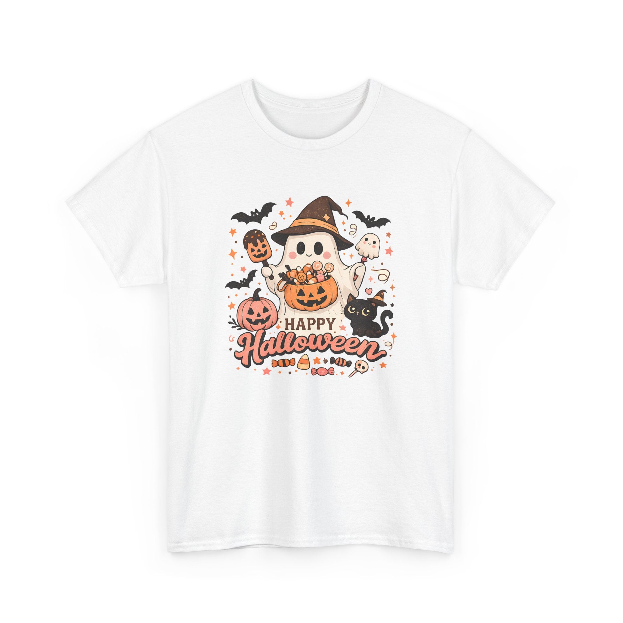 Halloween Ghost Pumpkin T-Shirt — "Happy Halloween" Cute Spooky Graphic Tee
