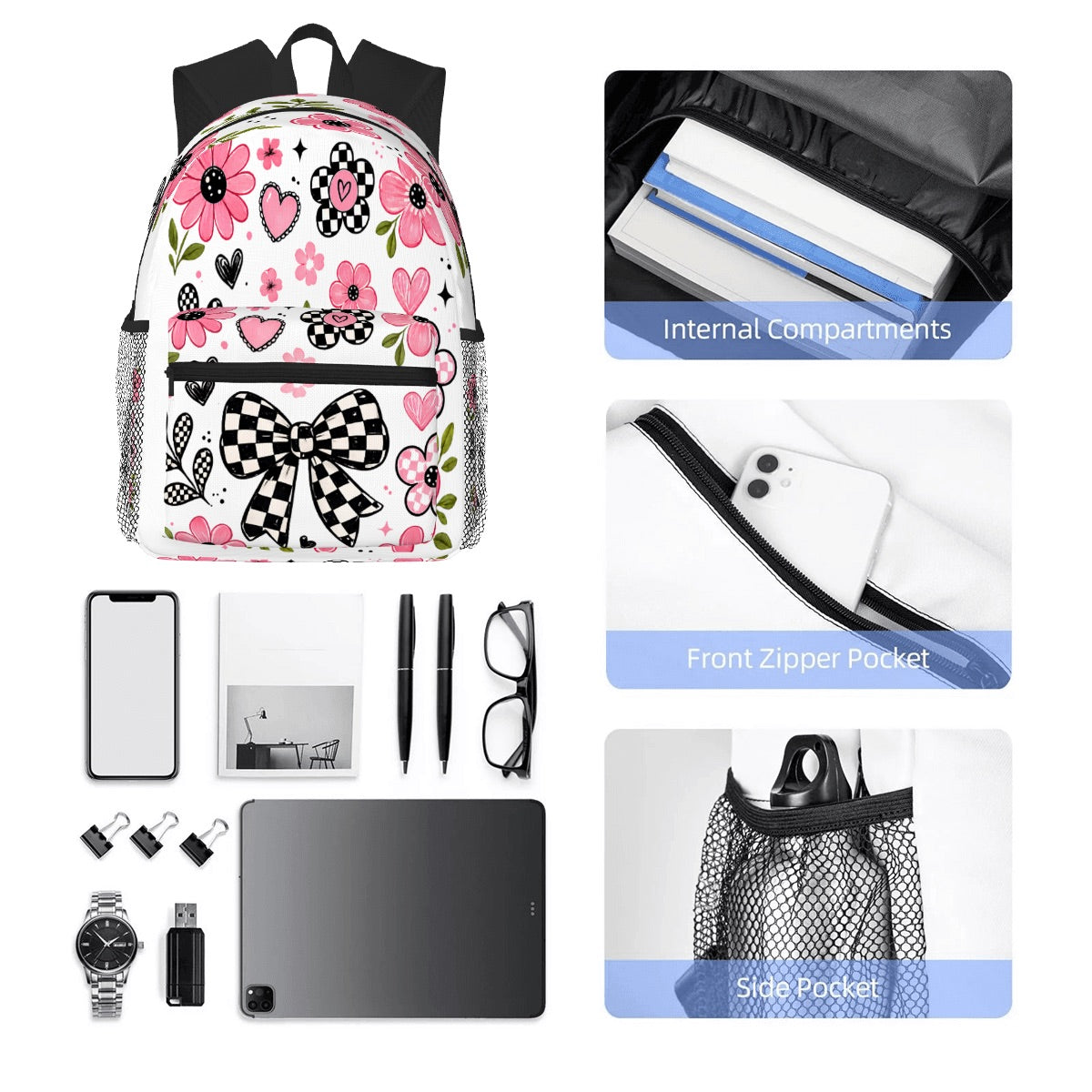 Floral Checkered Backpack